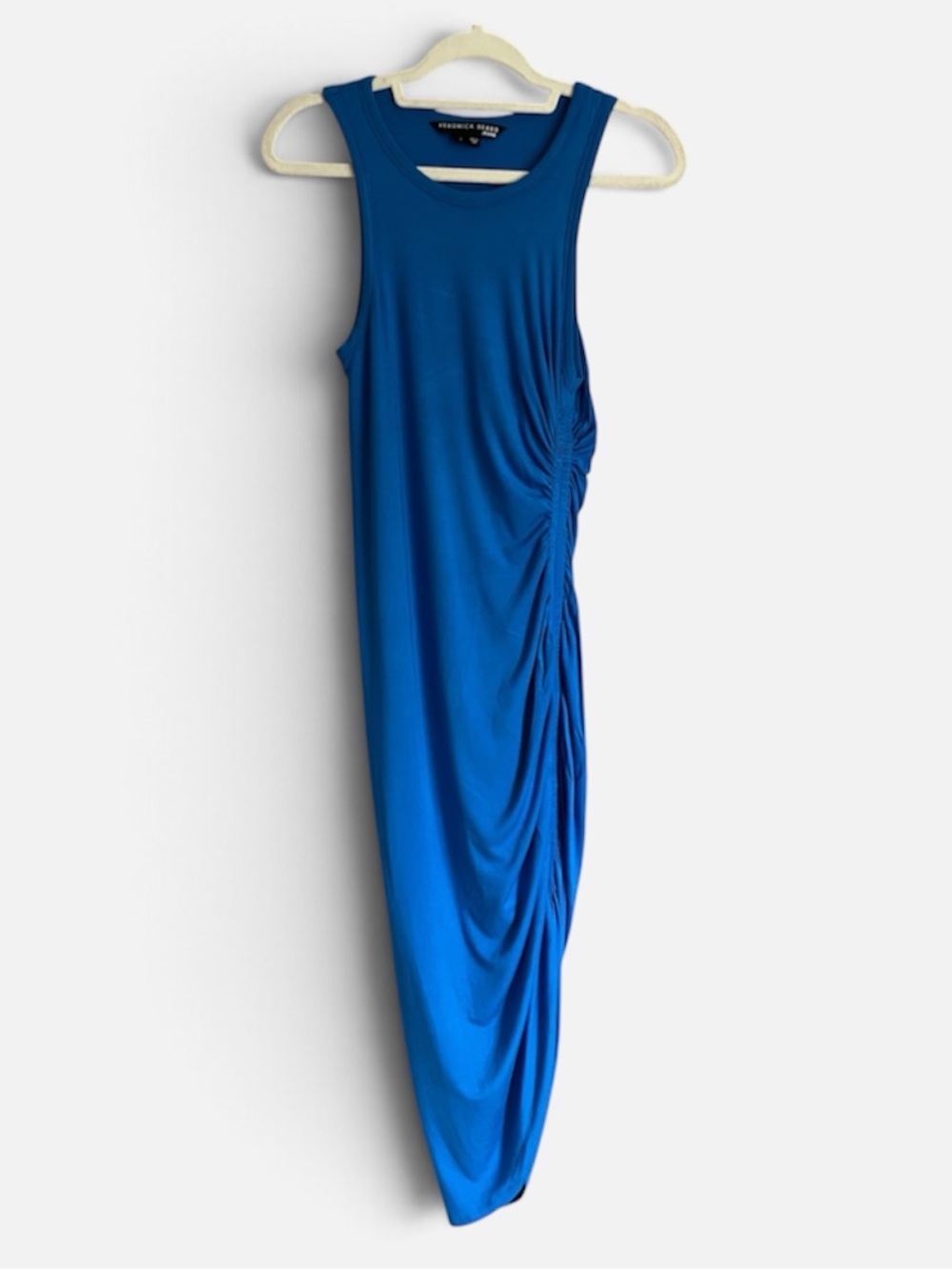 Veronica Beard Haylee Ruched Asymmetric Midi Tank Dress in Azure Blue size small
